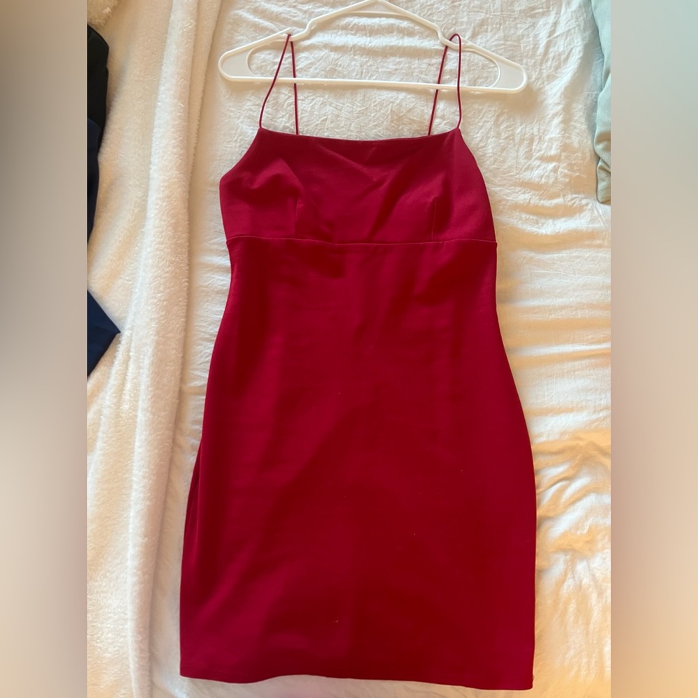 Red body con mini dress